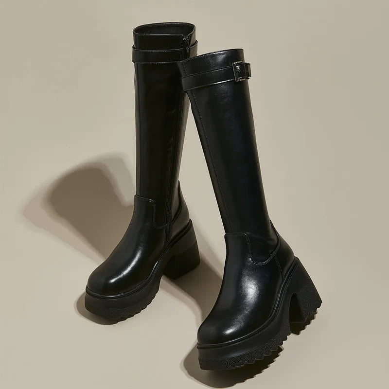 Damen Lange Stiefel im modischen Stil mit 10 cm hoher Plattform