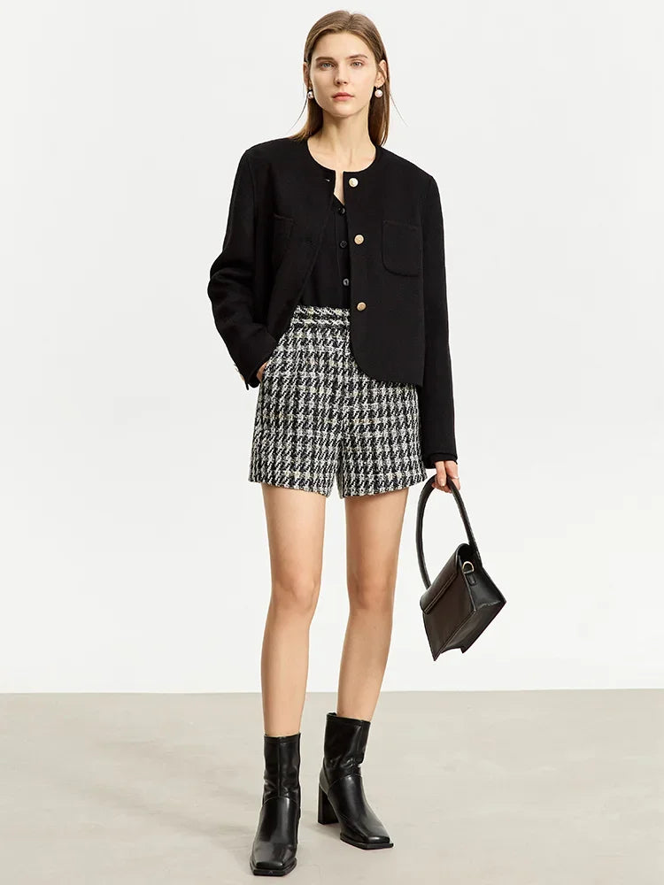 Damen Shorts im Retro-Stil mit kariertem Patchwork und Taschen