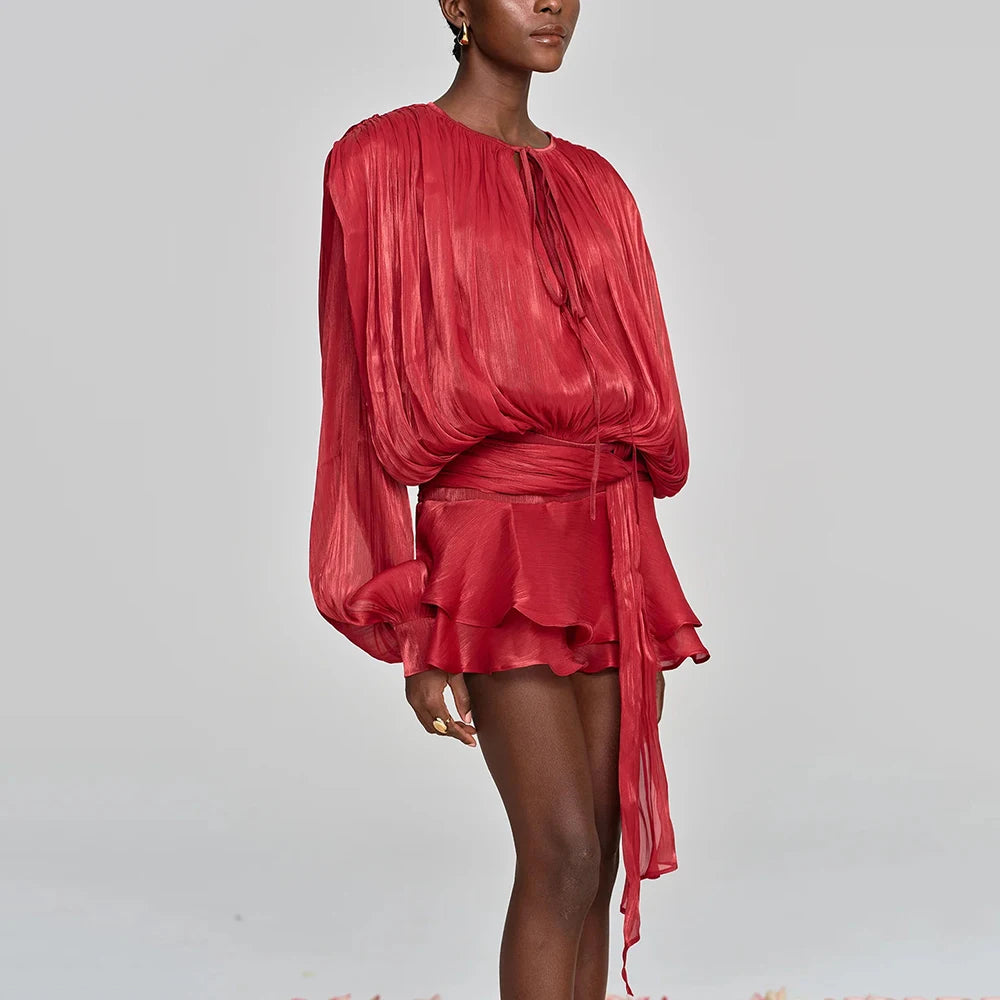 Elegantes Damen-Tunikakleid mit Rundhalsausschnitt, langen Ärmeln und Patchwork-Design