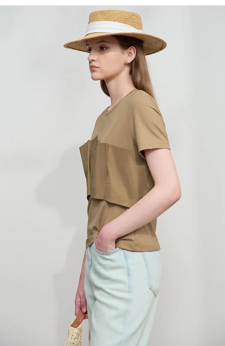 Damen T-Shirt im minimalistischen Stil mit lässigem Komfort und geradem Spleißen