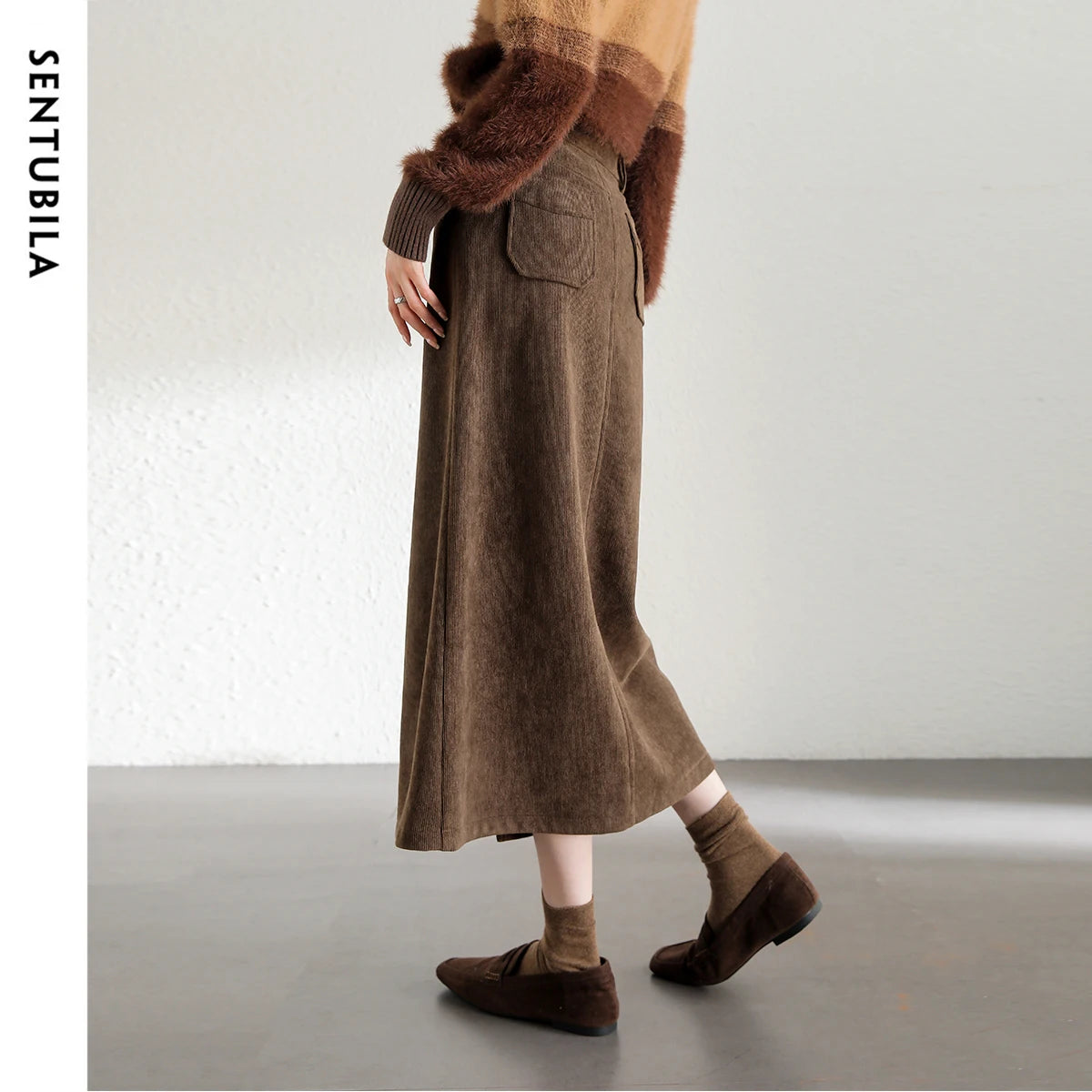 Damen Midi Cord-Rock mit Schlitz am Saum für elegante Büro-Outfits