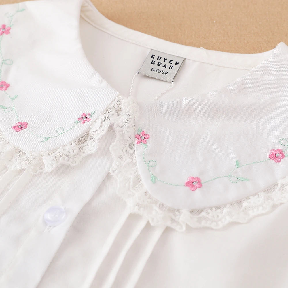 Mädchen-Hemd 2025, Frühling und Herbst, neue Ankunft, Spitzenkragen, Kleidung für Kinder, College-Stil, Blusen für 5–12 Jahre