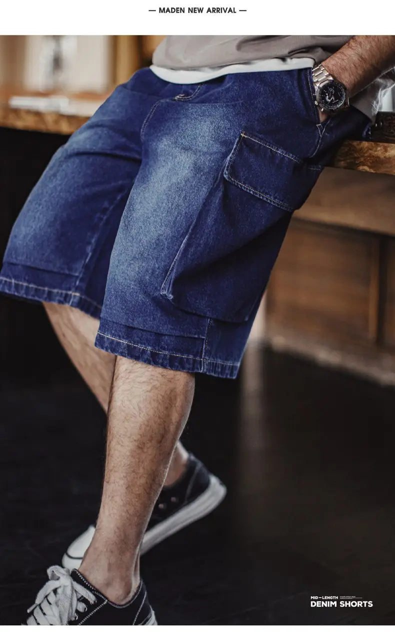 Herren Denim Shorts im Vintage-Stil mit losser Passform und elastischer Taille