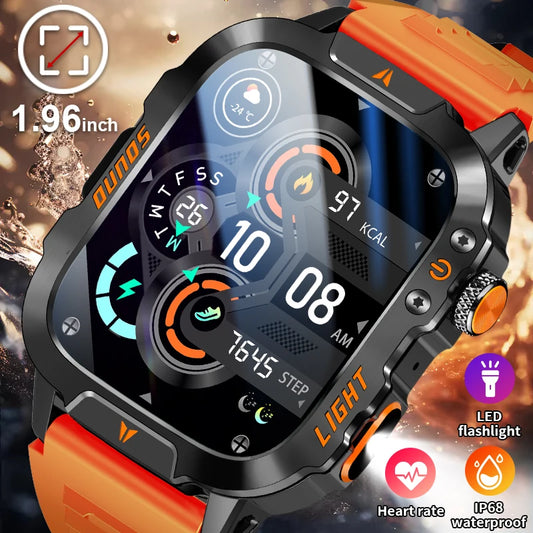 LIGE Neue LED Taschenlampe Outdoor Smart Uhr 420 mAh Batterie Wasserdicht 100 + Sport Herzfrequenz Sprachanruf 1,96 "HD Smartwatch Männer