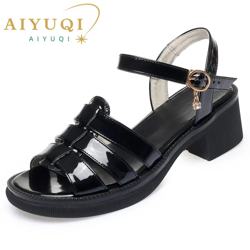 AIYUQI Frauen Sandalen Sommer 2025, Neue Echtes Leder Frauen Rom Schuhe Offene spitze Weben Nicht-slip Sandalen Damen
