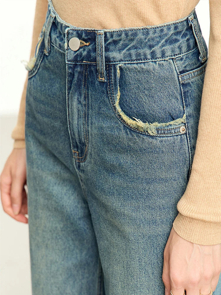 Damen Baggy Jeans im Retro-Stil mit Taschen für das Büro