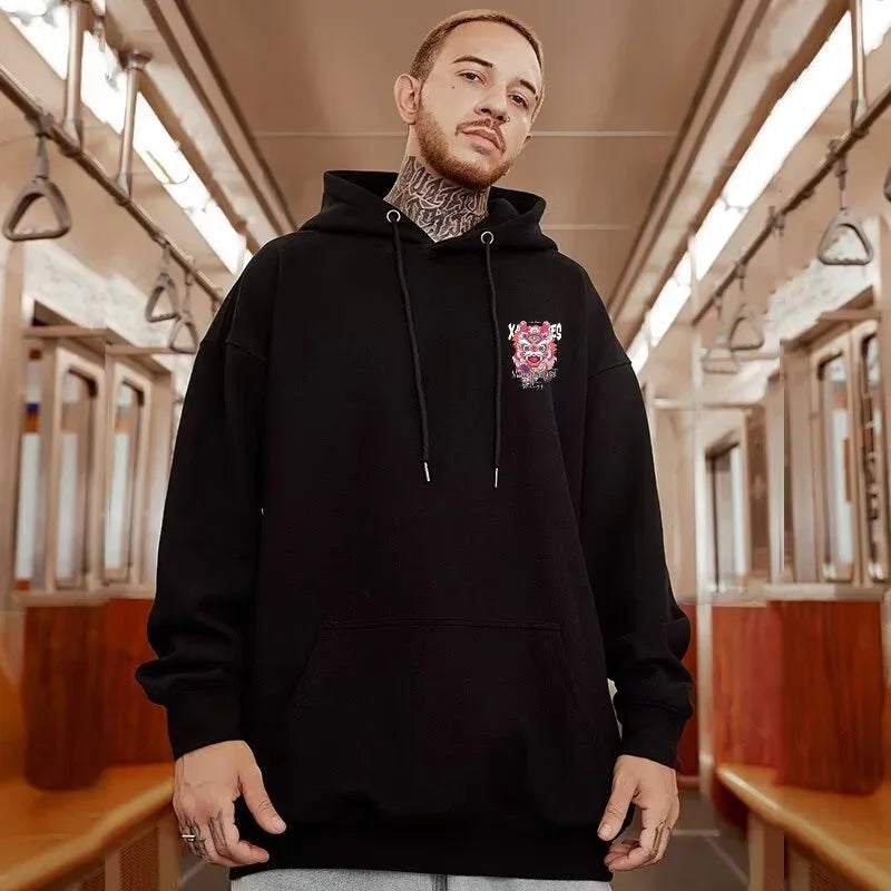 Winter Herren Lion Dance Grafik Pullover Hoodies Y2K Streetwear Fleece Mit Kapuze Sweatshirt Hip Hop Mode Übergroße Hoody Kleidung