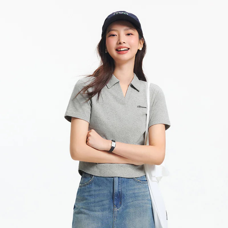 Semir Poloshirt für Damen, abgeschnitten, schmale Passform, elegant, 2025, neuer Sommer, bestickter Pullover, minimalistisch, für lässigen Stil