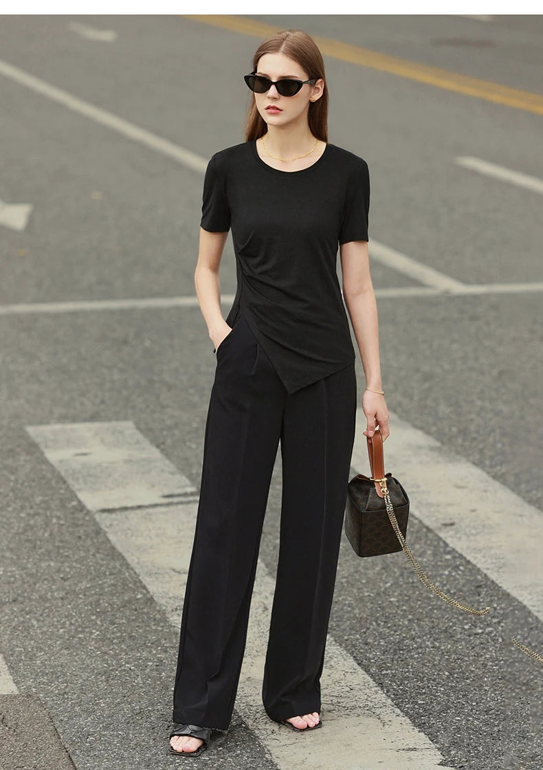 Damen T-Shirt mit asymmetrischem Design und kurzen Ärmeln für den Sommer