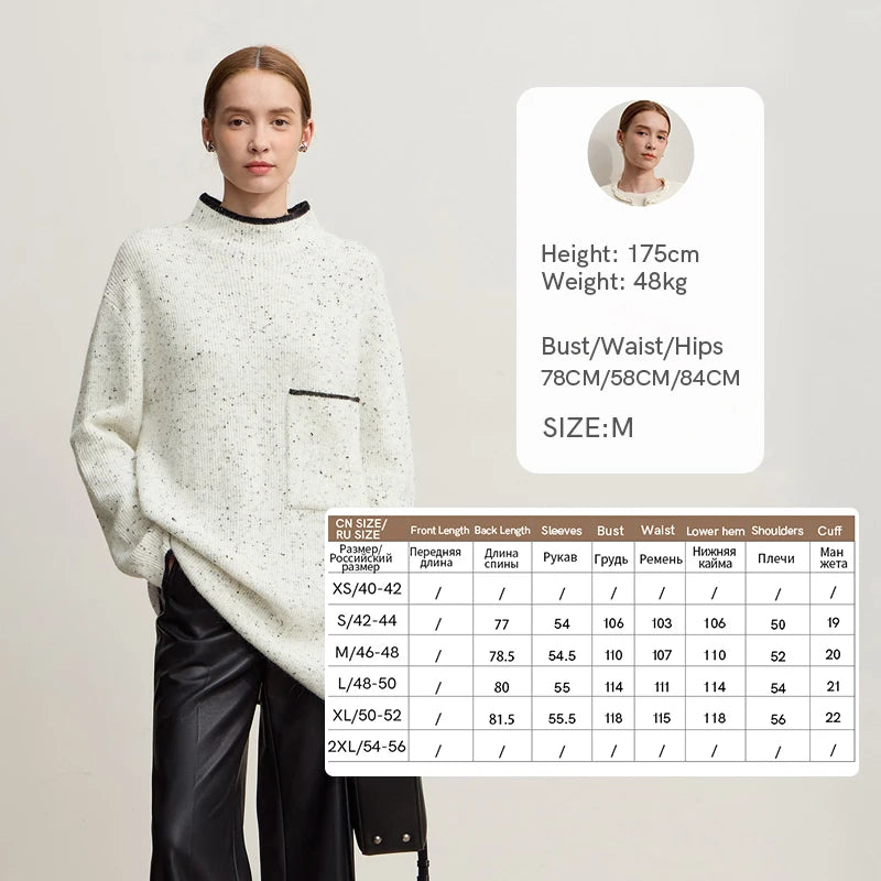 Damen-Rollkragenpullover Wolle dick locker lang Winter