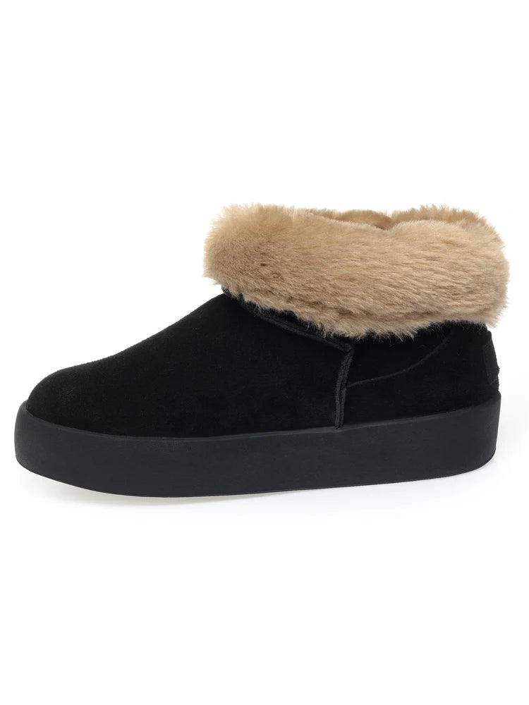 Damen Schnee Stiefel aus echtem Leder mit warmem Wollfutter