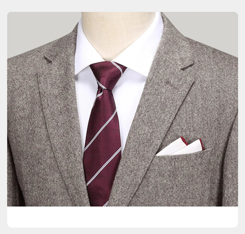 Herren Anzugset aus 55% Wolle: Slim Fit, warm, hellbraun, ideal für Hochzeit & Business.