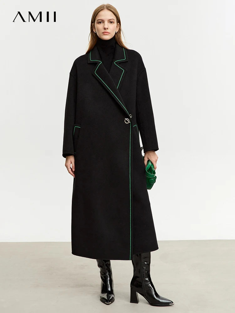 Damen Wollmantel im minimalistischen Stil mit lockerer Passform und Knopf