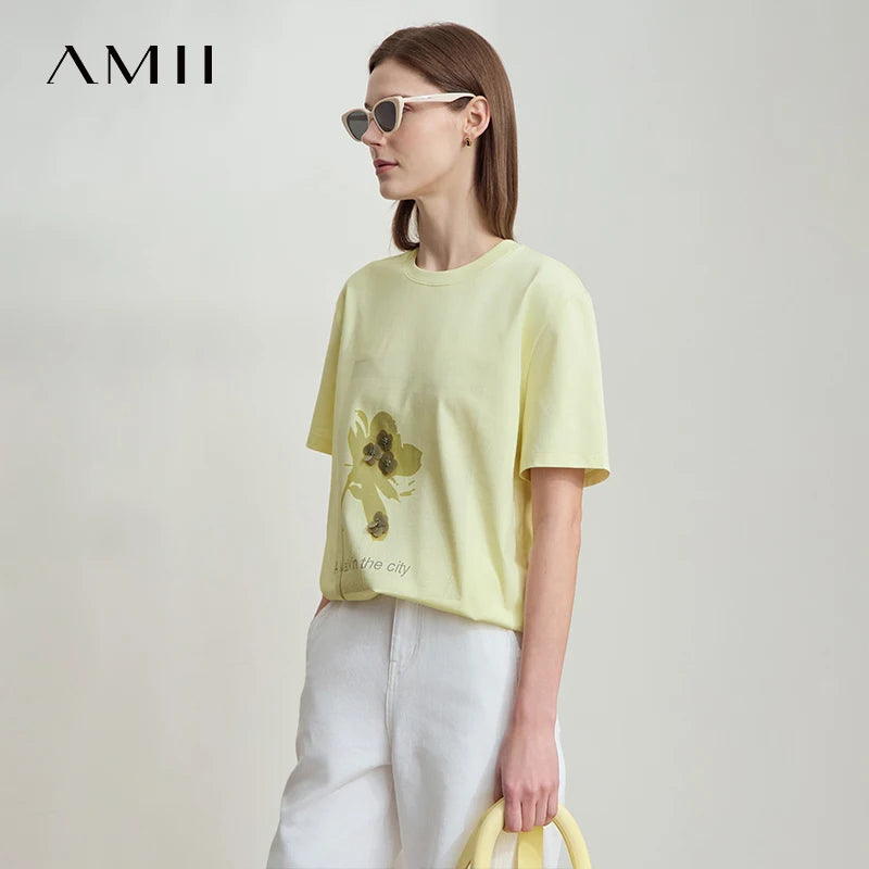 Damen T-Shirt mit minimalistischem O-Ausschnitt und Pailletten-Verzierung