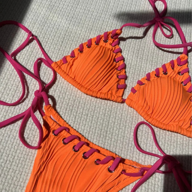 Sexy Bikini-Set mit Push-up-Effekt – Solides Badeoutfit für Damen am Strand oder Pool