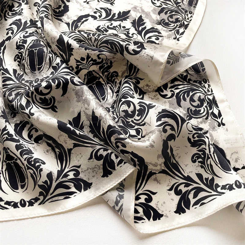 Damen Seidenschal Twill Floral Hijab Luxus Kopftuch Bandana Stirnband quadratisch