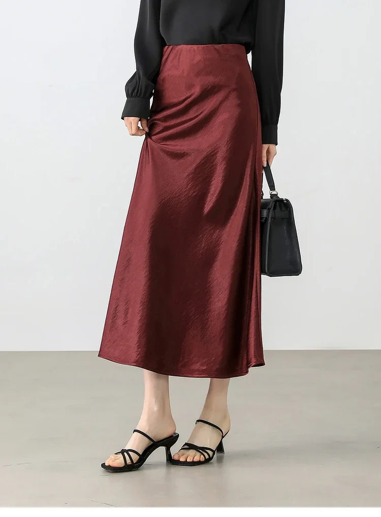 Damen Rock im Luxus-Stil aus Satin in A-Linie für elegante Anlässe