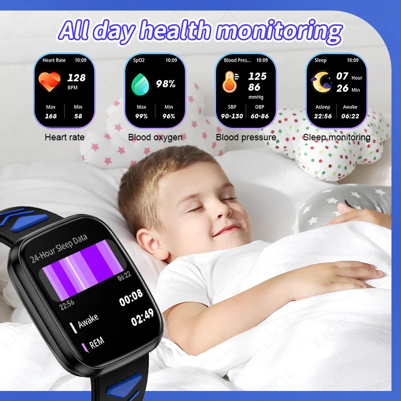 LIGE Neue Kind Smart Uhr Kinder Anruf Gesundheit Monitor Wasserdichte Smartwatch Wecker Student Uhren Kinder Jungen Mädchen Geschenk