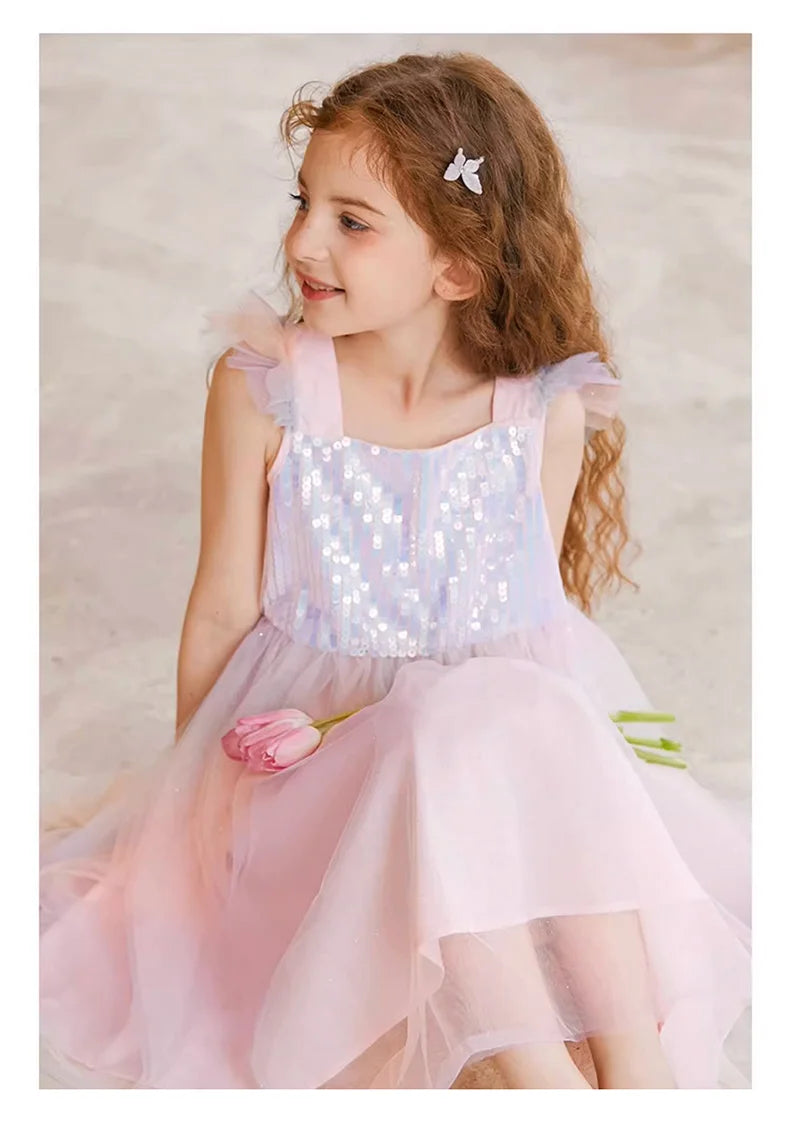 Sommerkleid für Mädchen in Farbverlauf Pink, festlich für Geburtstag oder Hochzeit, Größen 110-170 cm, Alter 3-14 Jahre