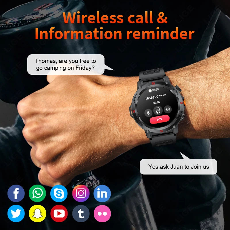 LIGE 2025 Neue Outdoor Smartwatch LED Taschenlampe Männer IP68 Wasserdichte Bluetooth Anruf Sport Fitness Track Smart Uhr Für Xiaomi