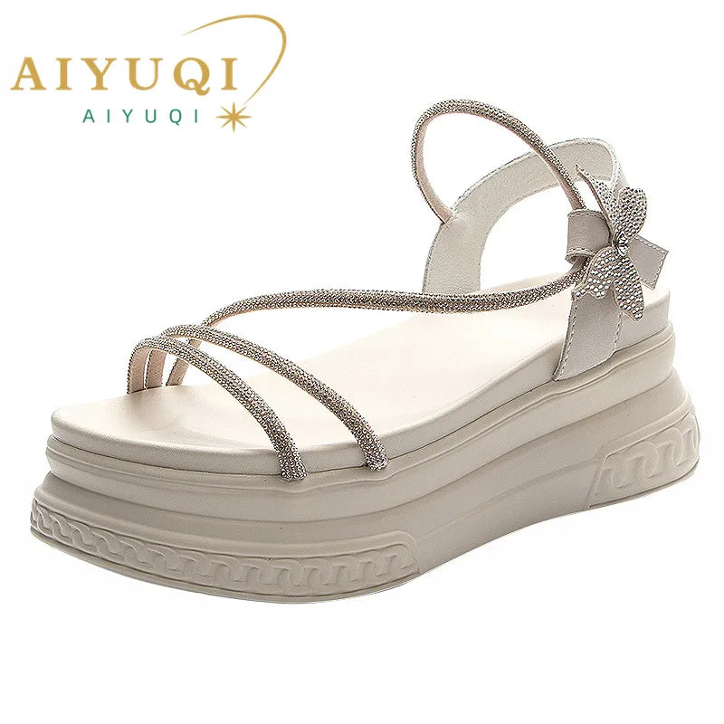 Damen Plattform Sandalen 7cm Strass Koreanisch
