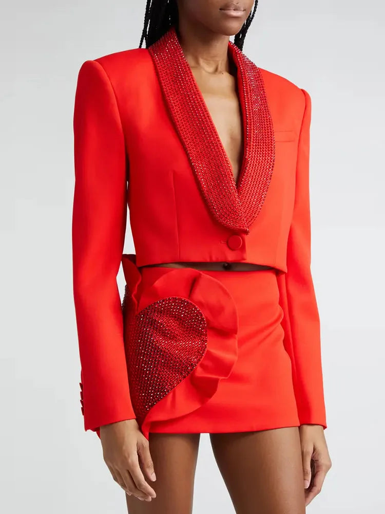 Eleganter Damen-Blazer mit Reverskragen und langen Ärmeln – Patchwork-Design und einreihiger Verschluss für einen lässigen Look.