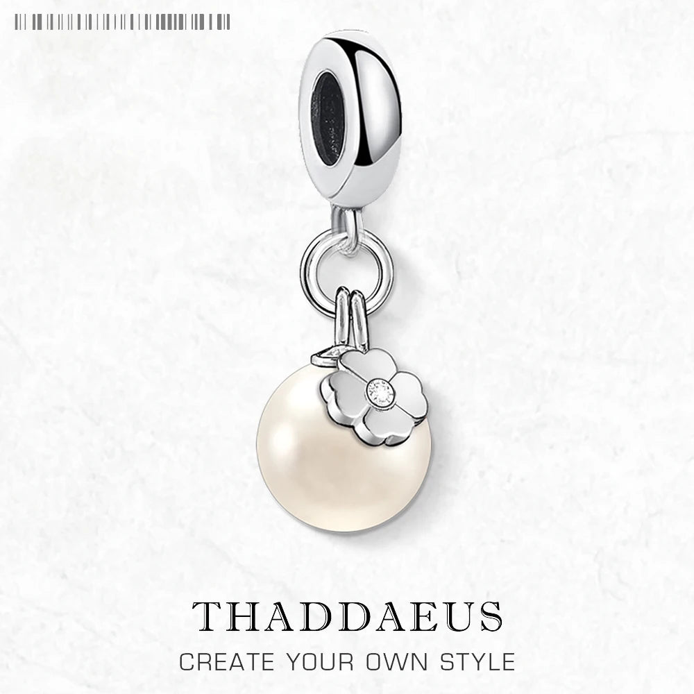 Damen-Charm-Anhänger Perle Kleeblatt Glück aus Sterlingsilber