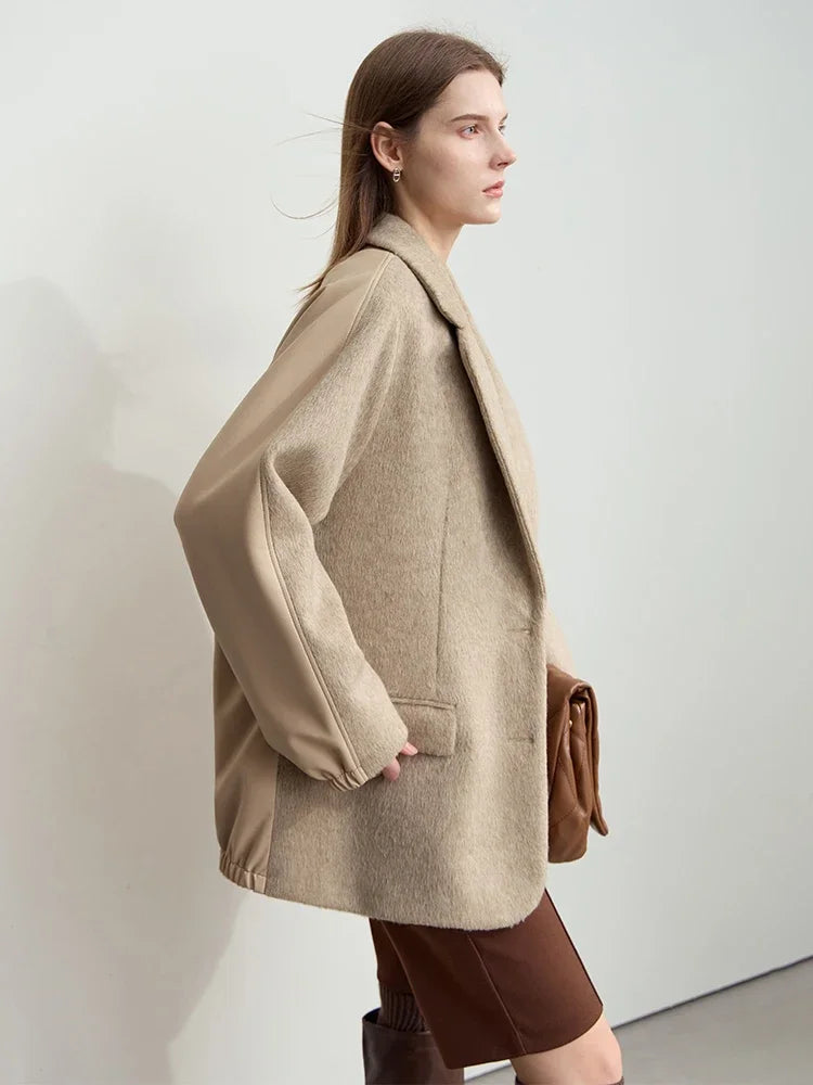 Damen Wollmantel im Minimalismus-Stil mit Knopf und verstärkter Dekoration