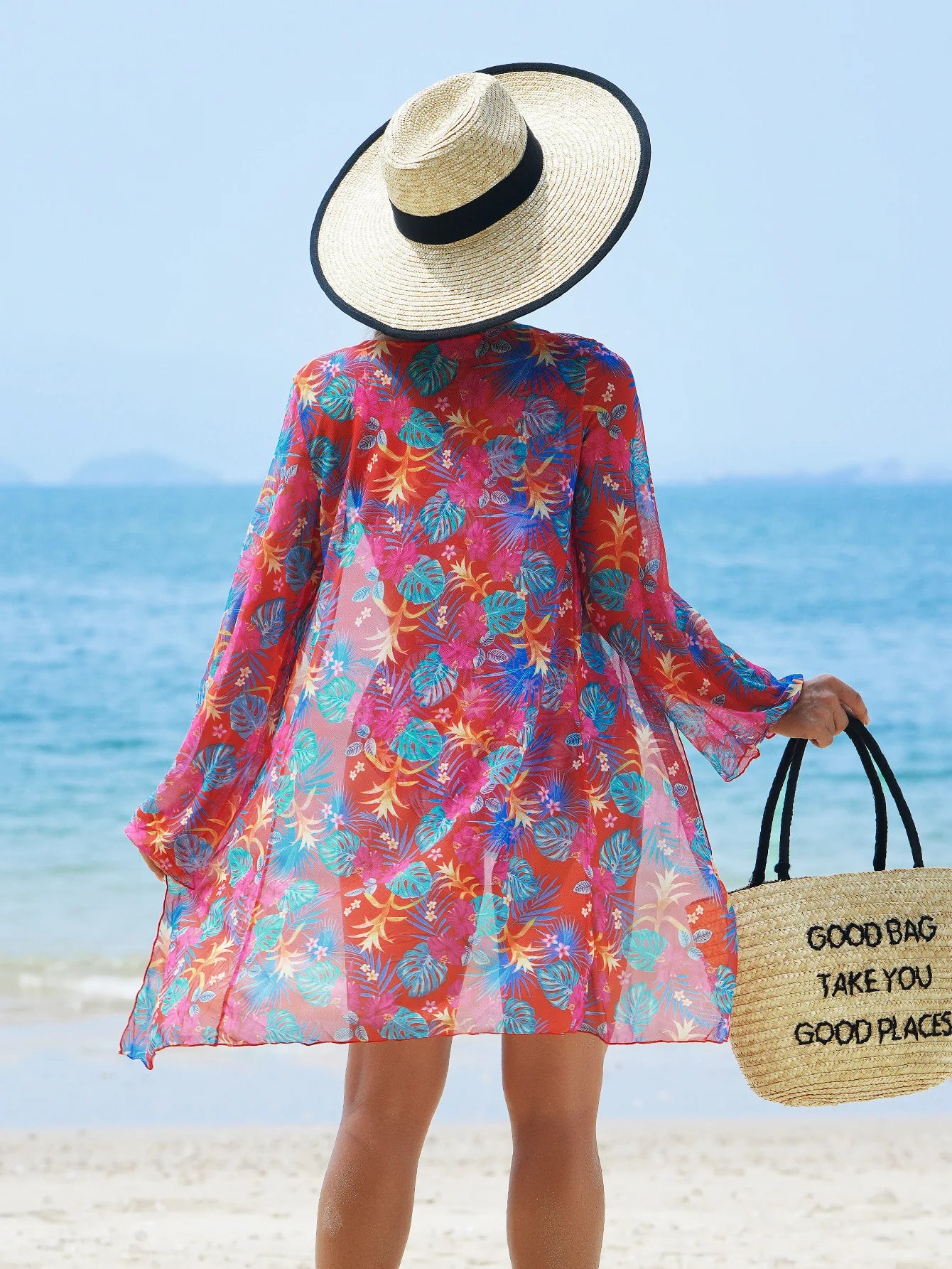 Damen-Bikini-Set mit hohem Bund und Print – dreiteiliges Badeanzug-Set für Strand und Pool