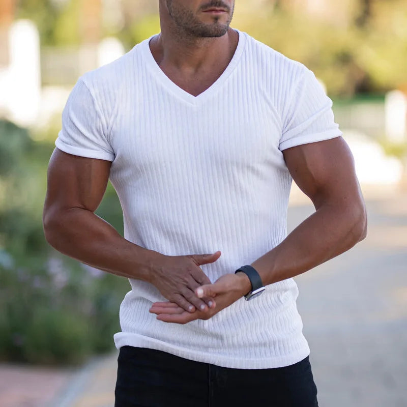Modisches Herren-Casual-T-Shirt mit Streifen und Rundhalsausschnitt – ideal für den Sommer