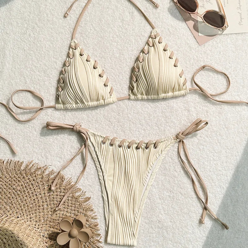 Weißer Push-Up-Bikini im brasilianischen Stil für Damen – ideal für Strand und Pool