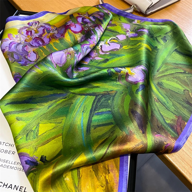 Damen Seidenschal klein Haarband Halstuch Foulard Krawatte bedruckt elegant
