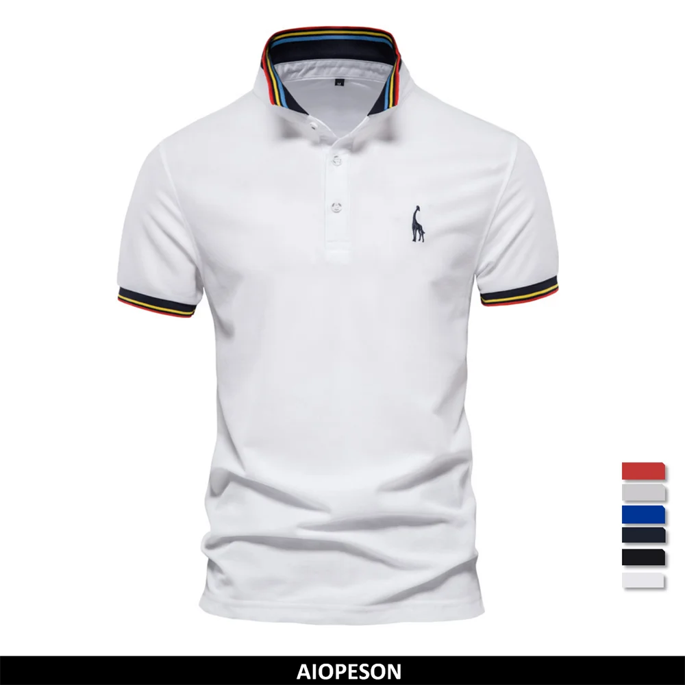 Herren Polo Shirt aus Baumwolle mit fester Hirsch-Stickerei und Kurzarm