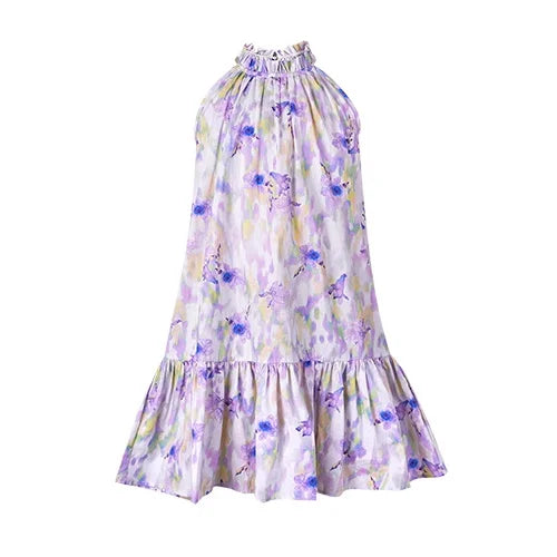 Sommerliches Mädchenkleid aus 100% Baumwolle mit kurzen Ärmeln und Tulpenblumenmuster – niedliche Freizeitkleidung für Kinder von 3 bis 14 Jahren