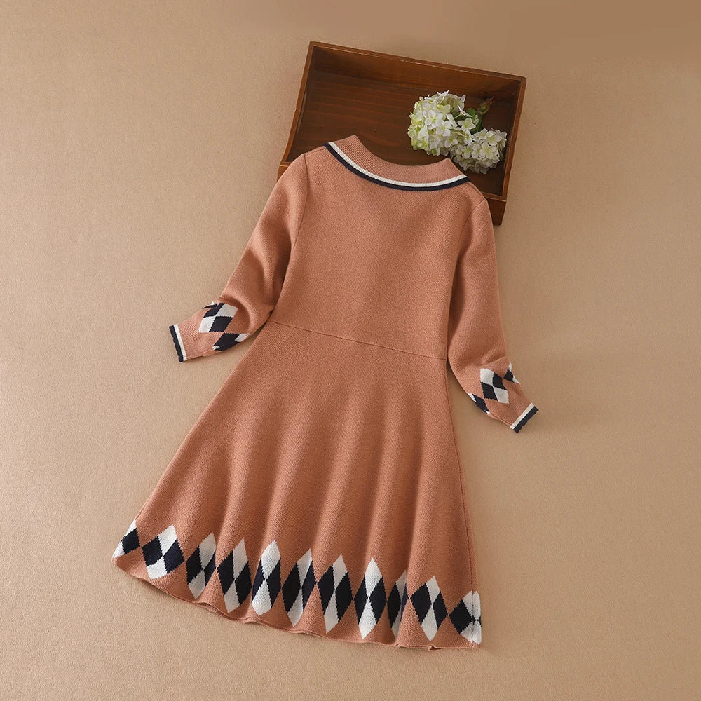 Kinder Mädchen 5-12 Jahre Herbst Winter Neue Kleid Kinder Warme Pullover Kleidung Stricken Langarm Prinzessin Kleid