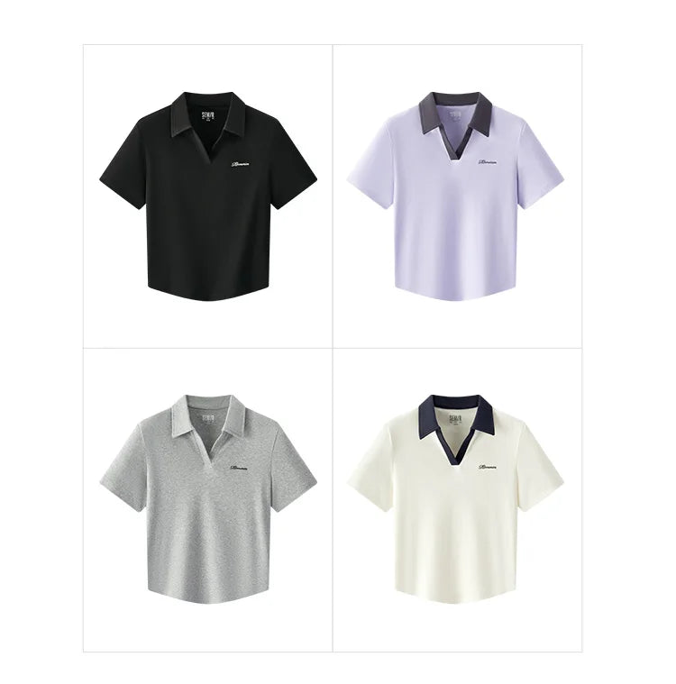 Semir Poloshirt für Damen, abgeschnitten, schmale Passform, elegant, 2025, neuer Sommer, bestickter Pullover, minimalistisch, für lässigen Stil