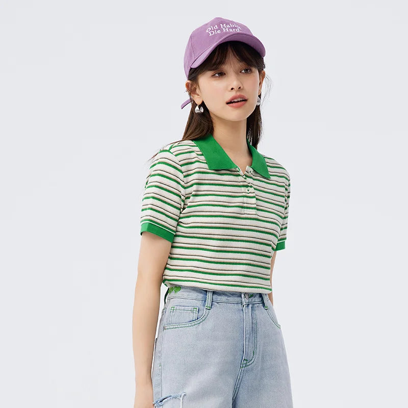 Semir Polo Shirt Frauen eng Sommer neue weiche Waffel gestreiftes Hemd T-Shirt