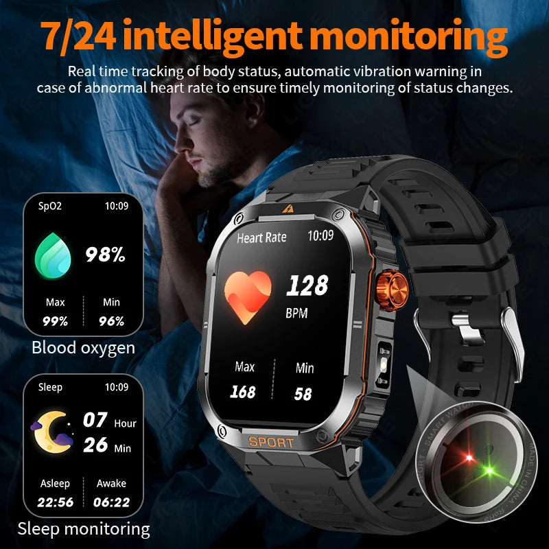 LIGE Military Taschenlampe Smart Uhr Wasserdicht Herzfrequenz Fitness Sport Anruf Erinnerung Smartwatch Für IOS Android Telefon 2025