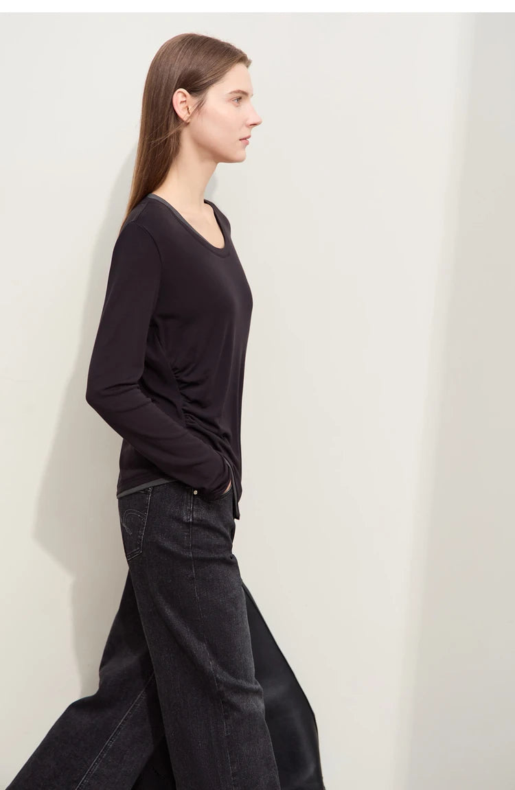 Damen T-Shirts im Minimalismus-Stil mit Patchwork für den Herbst 2024