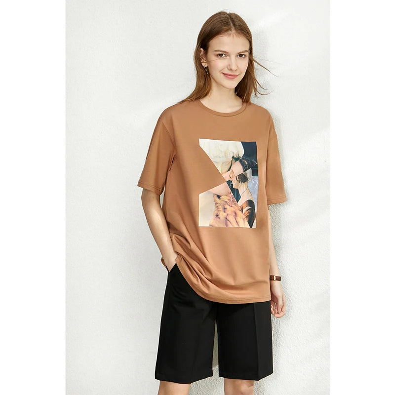 Damen T-Shirt im minimalistischen Sommer-Stil mit lässigem Patchwork-Design