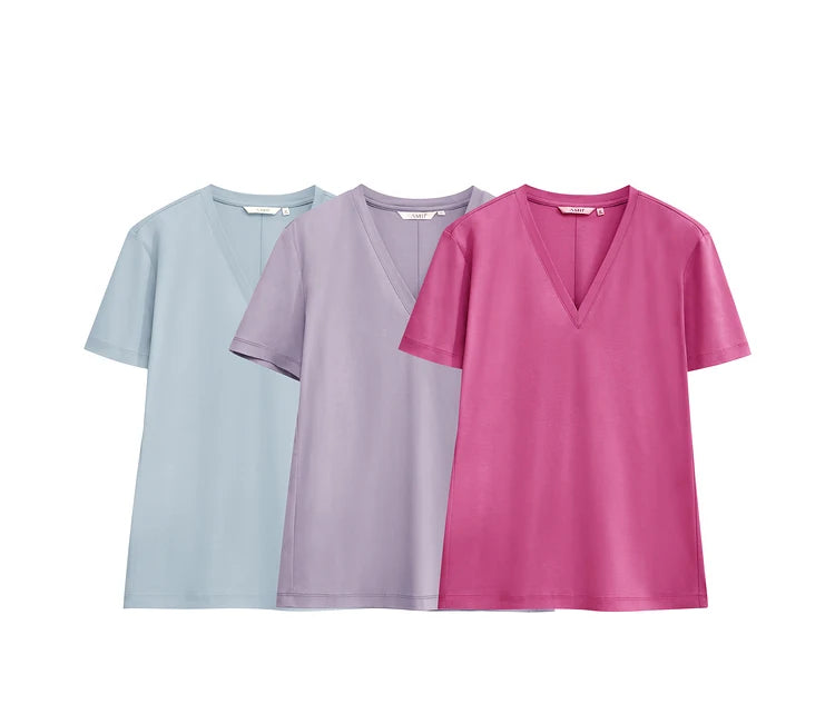 Damen Tops im Minimalismus-Stil mit V-Ausschnitt und kurzen Ärmeln