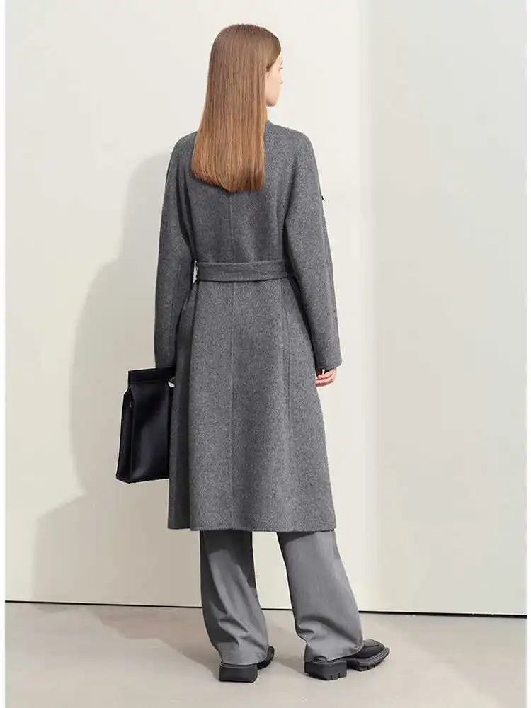 Frauen Winterkleid aus Wolle mit Turn-Down Kragen und Taschen