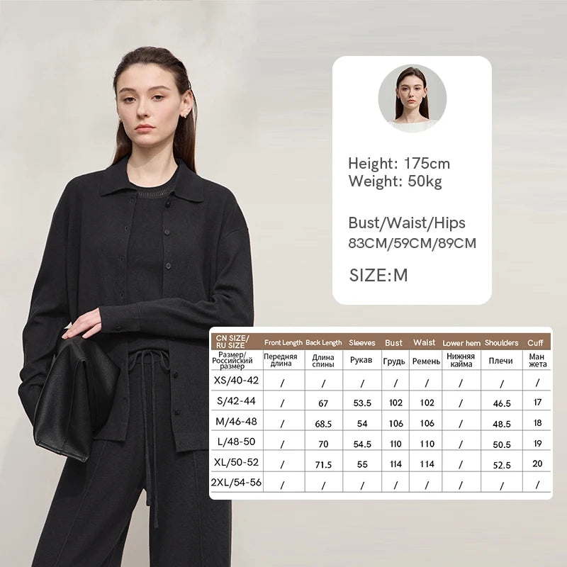 Damen-Strickjacke lang Seide-Wolle Umlegekragen locker Herbst