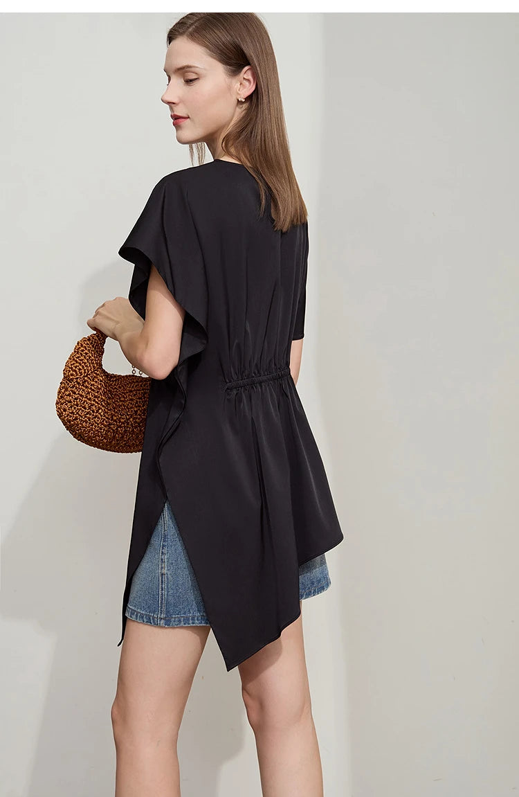 Damen T-Shirt mit rundem Hals und asymmetrischem Design für den Sommer