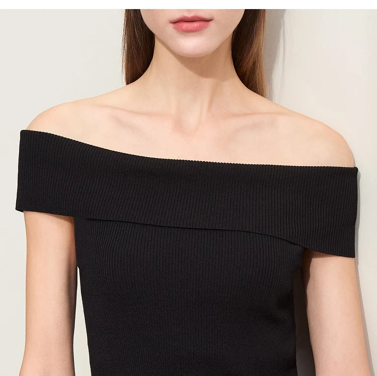 Damen Strickpullover im minimalistischen Stil mit schickem Slash Neck Design