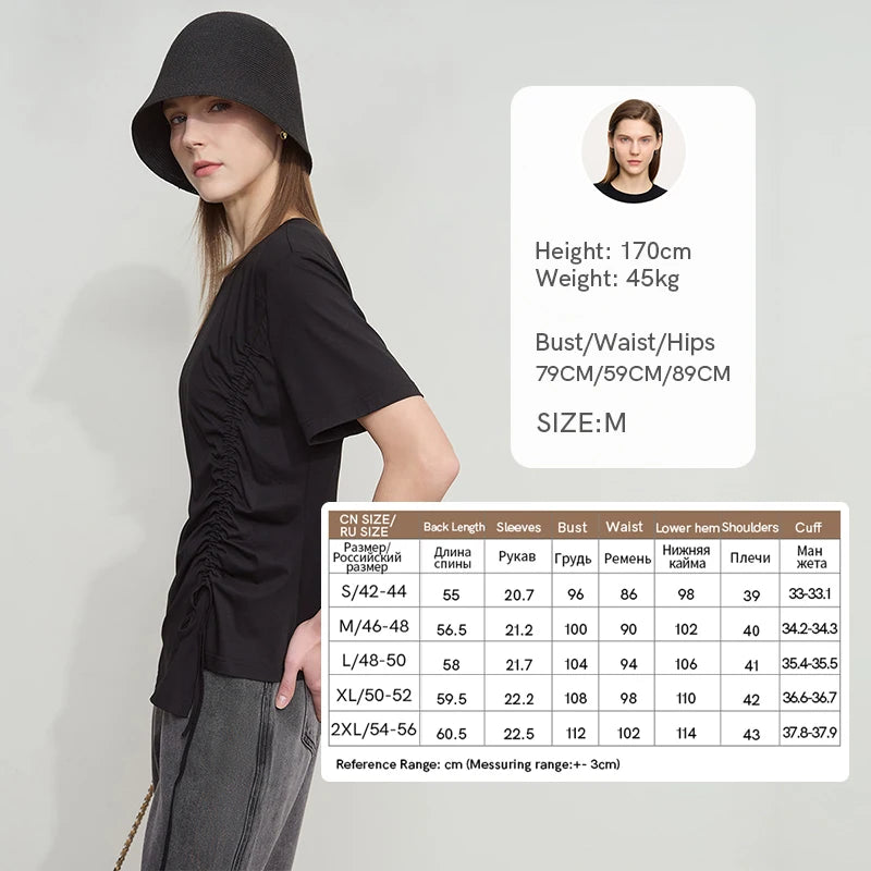 Damen Sommer T-Shirt mit Rundhals und Kordelzug in lässiger Form