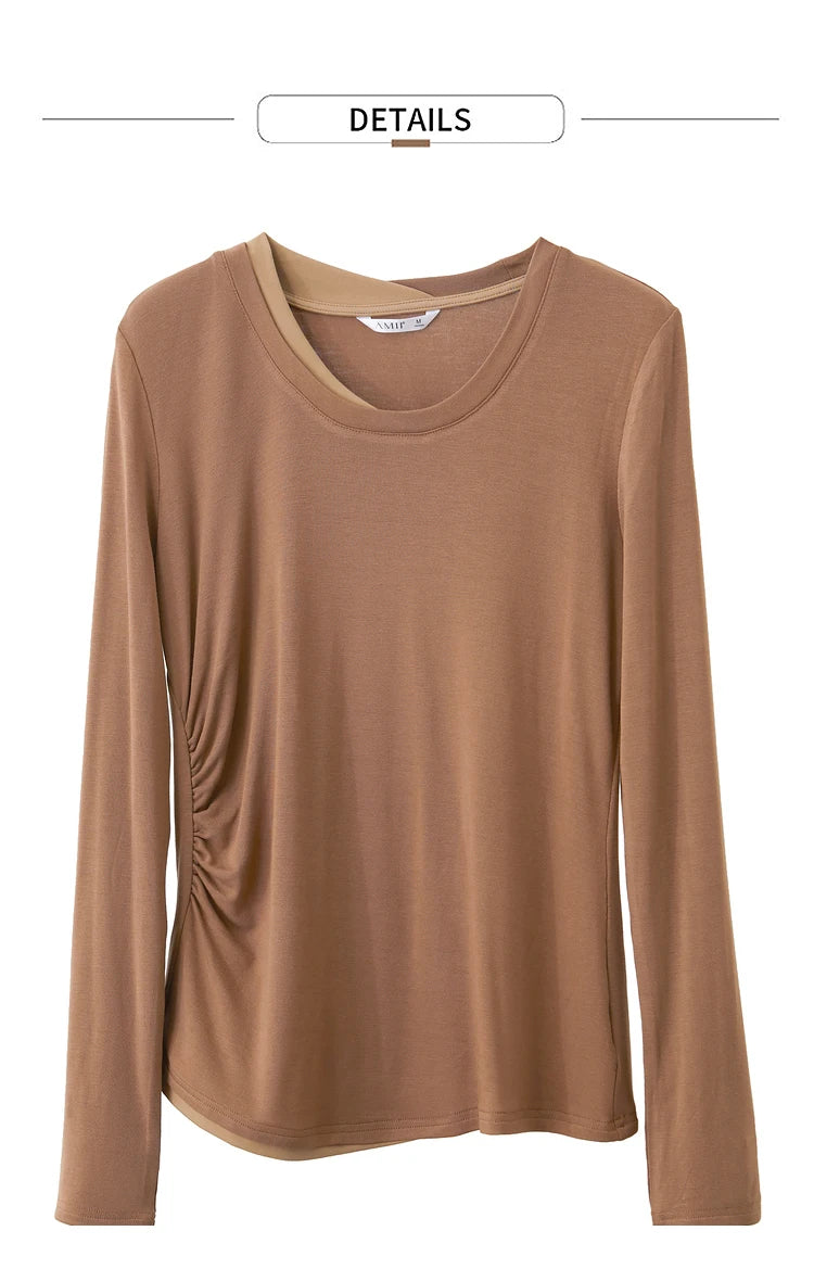 Damen T-Shirts im Minimalismus-Stil mit Patchwork für den Herbst 2024