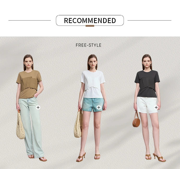 Damen T-Shirt im minimalistischen Stil mit lässigem Komfort und geradem Spleißen