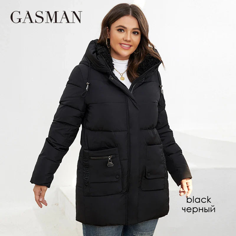 Lange Damen-Winterdaunenjacke mit Reißverschlusstaschen und klassischem Design – Freizeit-Parka in Einheitsgröße