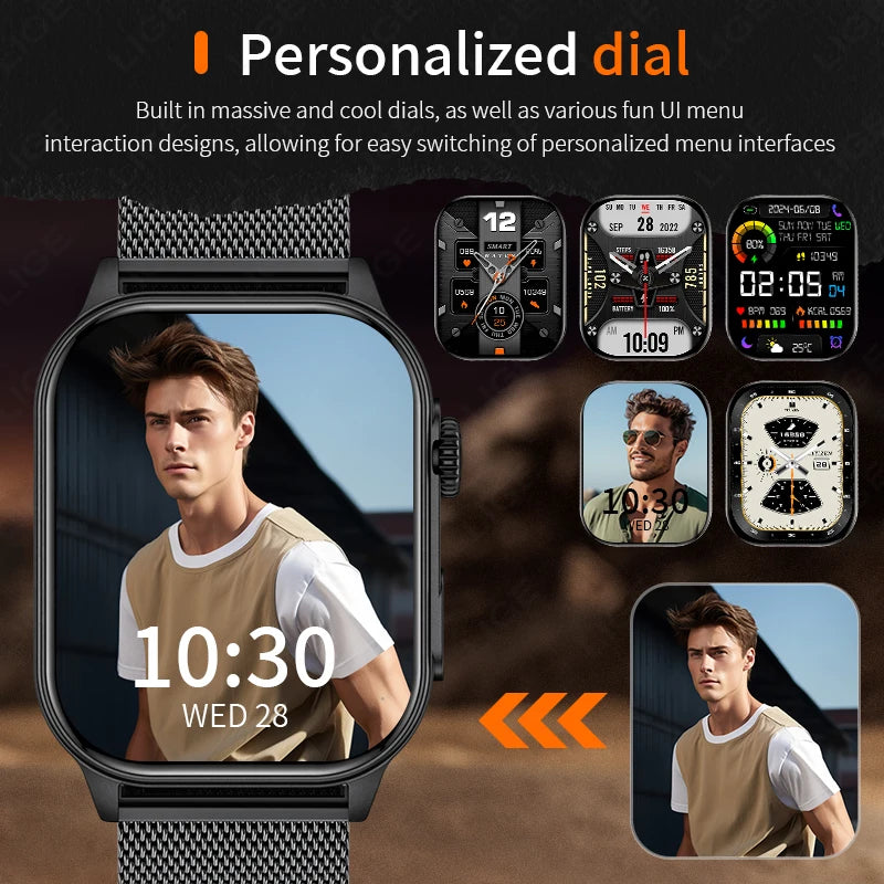 LIGE Neue Smartwatch für Herren, robust, Militär, Bluetooth, Anruf, Sport, Herzfrequenz, IP68, wasserdicht, Outdoor-Smartwatches mit Taschenlampe